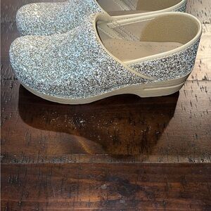 Dansko Glittery Silver Clogs